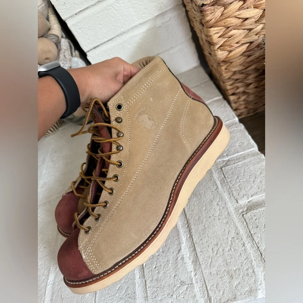 Chippewa Monkey Boots  Suede Leather Size 10 ЕЕЕ Tan Maroon - Picture 5 of 13